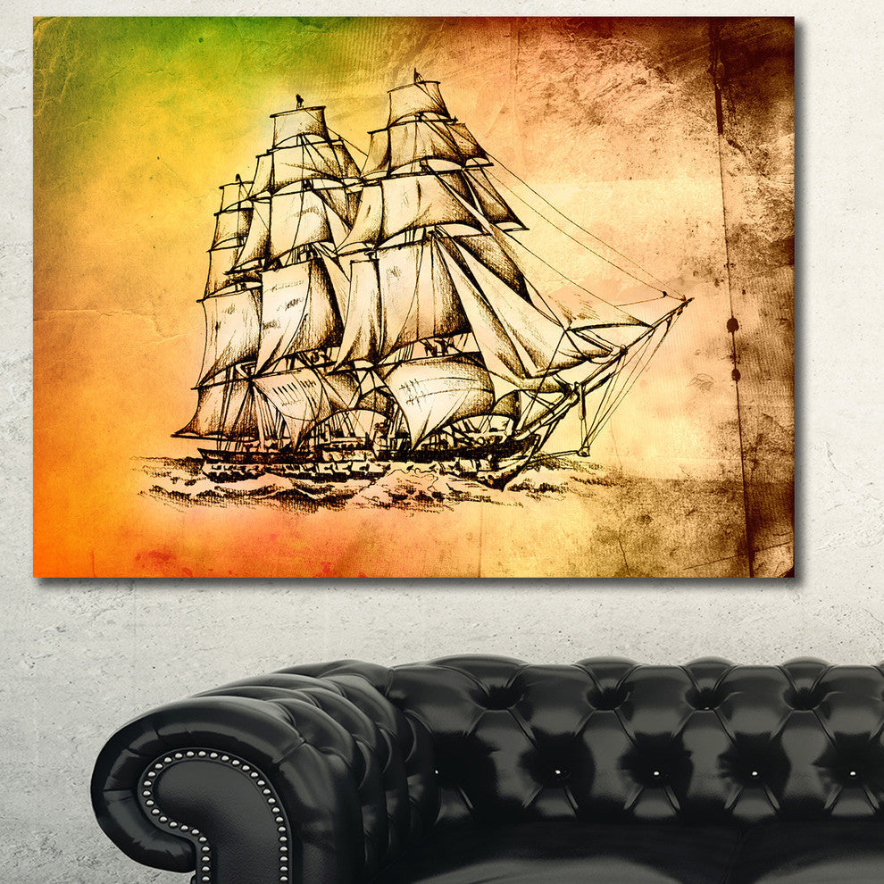 Large Ancient Moving Boat, Seashore Wall Art on Canvas, 40"x30"