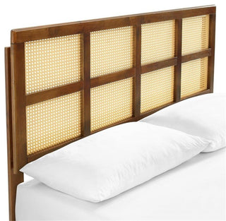 Sidney Cane and Wood Full Platform Bed With Splayed Legs