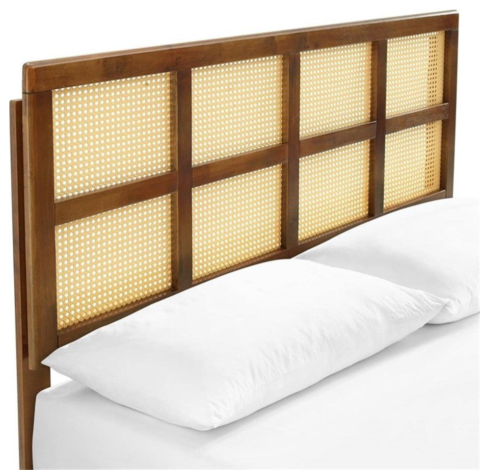 Sidney Cane and Wood Full Platform Bed With Splayed Legs
