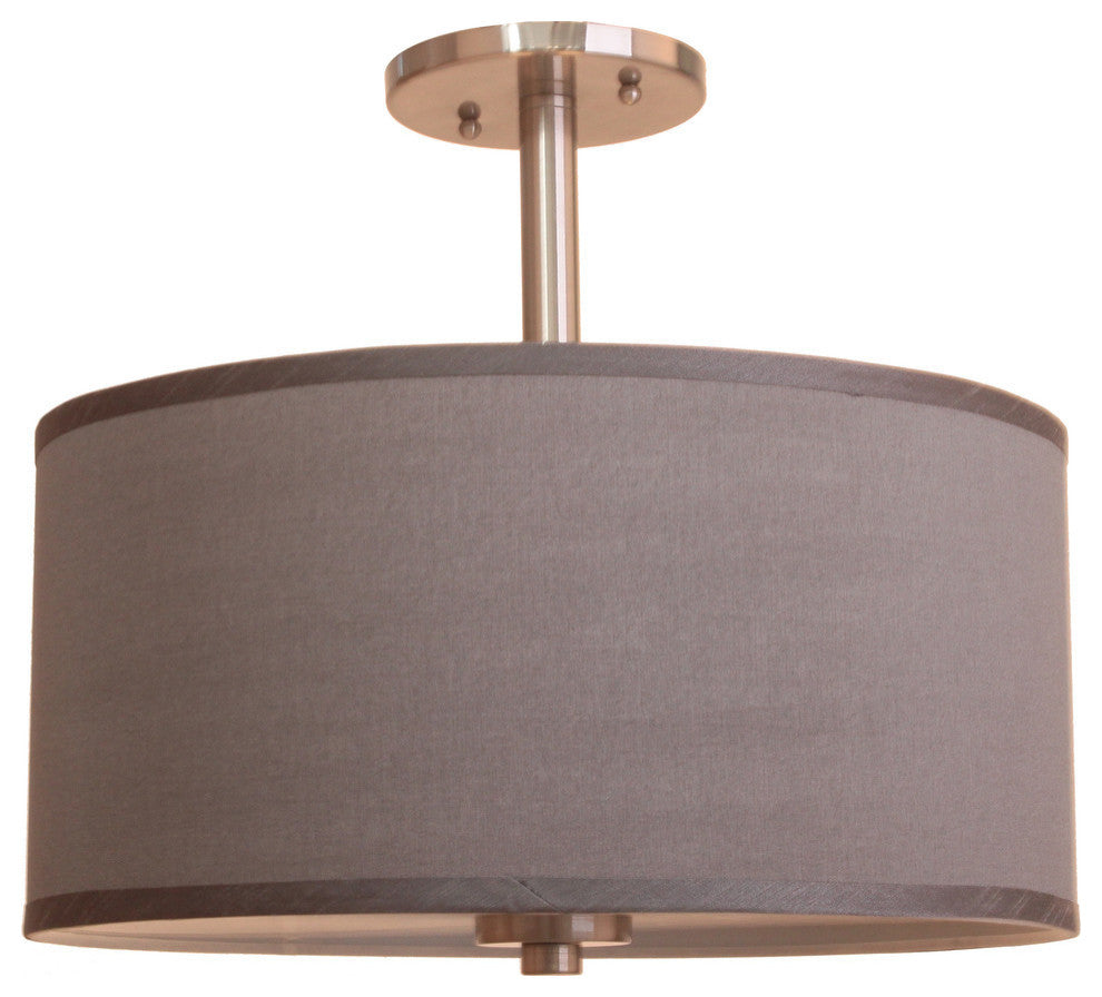 Drum Shade Semi-Flush, Satin Nickel, Gray, Semi Flush, 15", LED