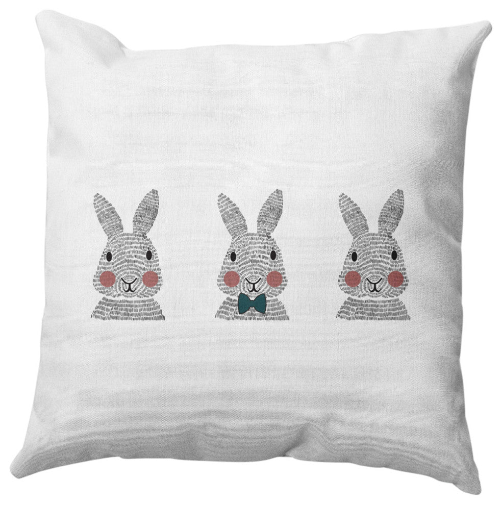 Bunny Triplets Easter Indoor/Outdoor Throw Pillow, Ocean Abyss Green, 16x16"