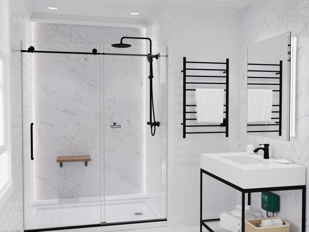 Heavy Rainfall Stainless Steel Shower Bar with Hand Sprayer, Matte Black