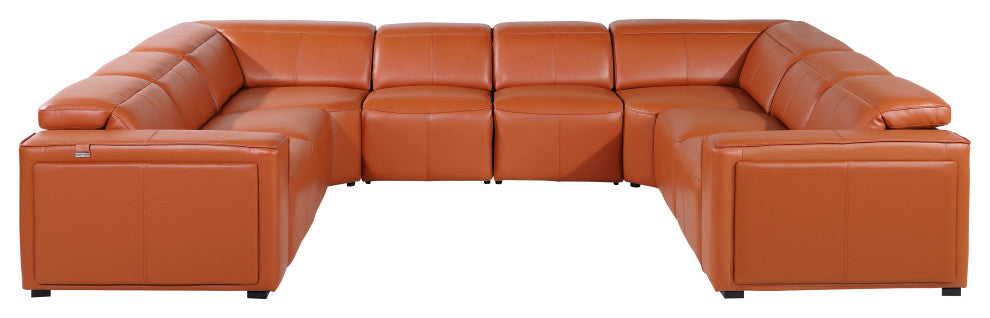 Niccolo Italian Leather 8-Piece U-Shaped 4 Power Reclining Sectional, Camel