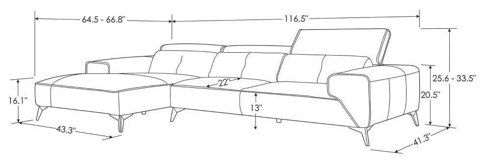 Raj Black Reclining Leather Sectional, Right Chaise