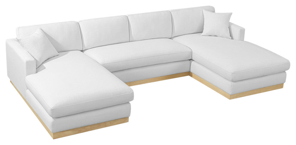 Johanna Black Linen Textured Fabric 3pc. Sectional, White, Natural Finish