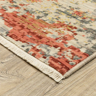 Saturn Pixelated Abstract Beige/Pink Wool Blend Area Rug 2' x 3'