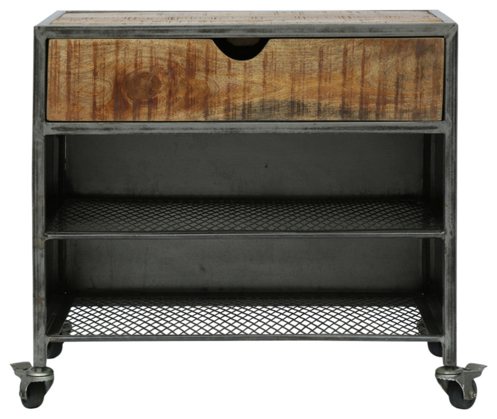 Alanis Industrial Handcrafted Mango Wood Shoe Rack, Natural and Gray