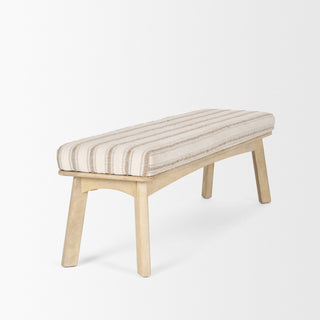 Taimo White Washed Light Brown Wood With Striped Fabric Seat Bench