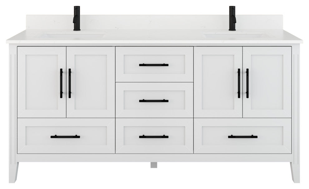 Houston 72" Double Vanity With Power Bar and Drawer Organizer, White