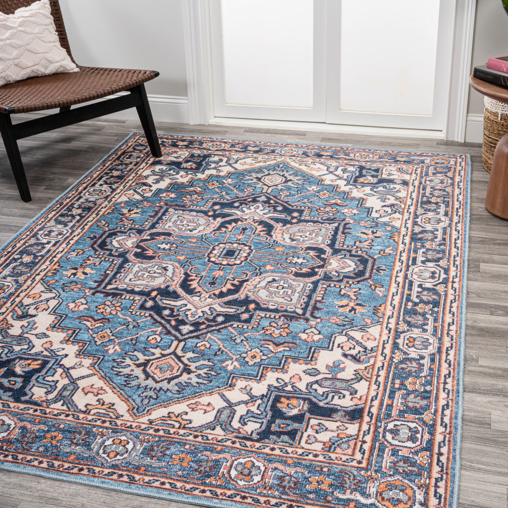 Cirali Ornate Large Medallion Machine Washable Indoor Area Rug, Blue/Beige, 3 X