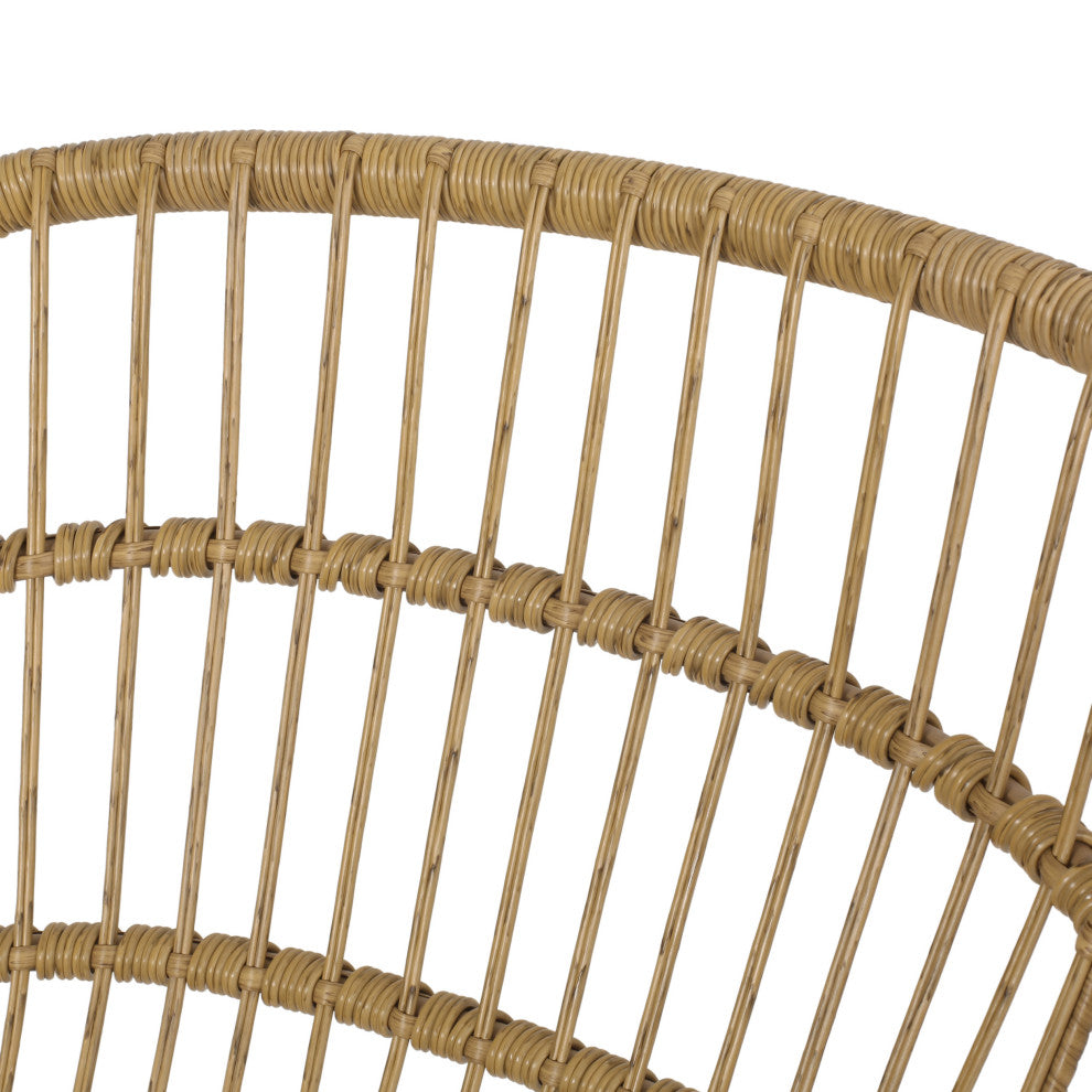Edson Outdoor Wicker 2 Seater Chat Set With Cushion, Light Brown