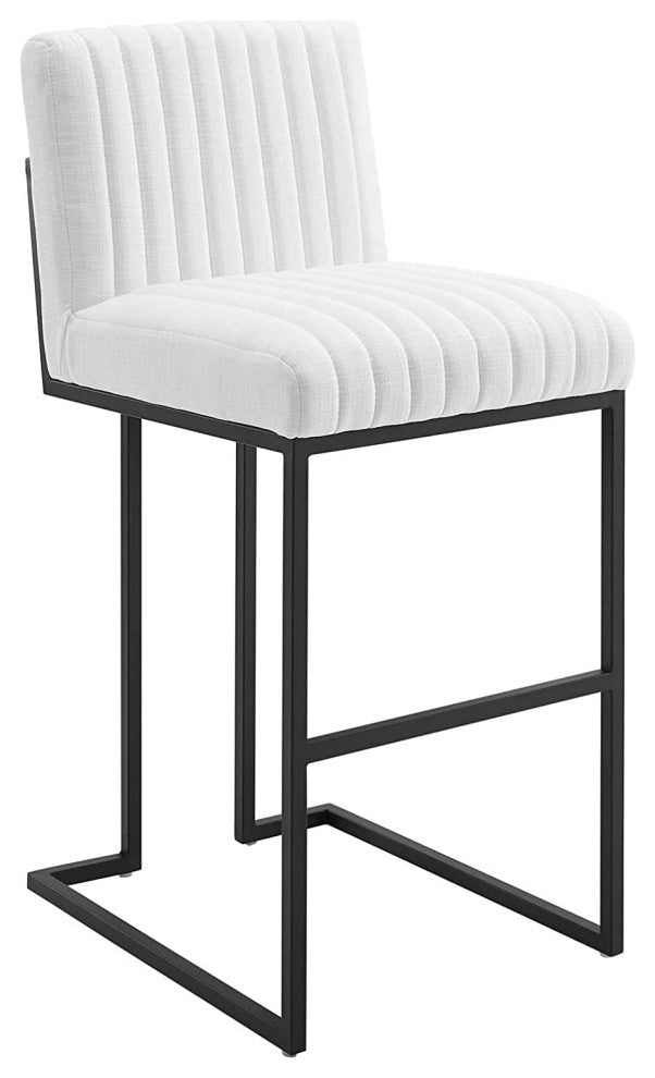 Elegant Bar Stool, Matte Black Stainless Steel Base & Channel Tufted White Seat