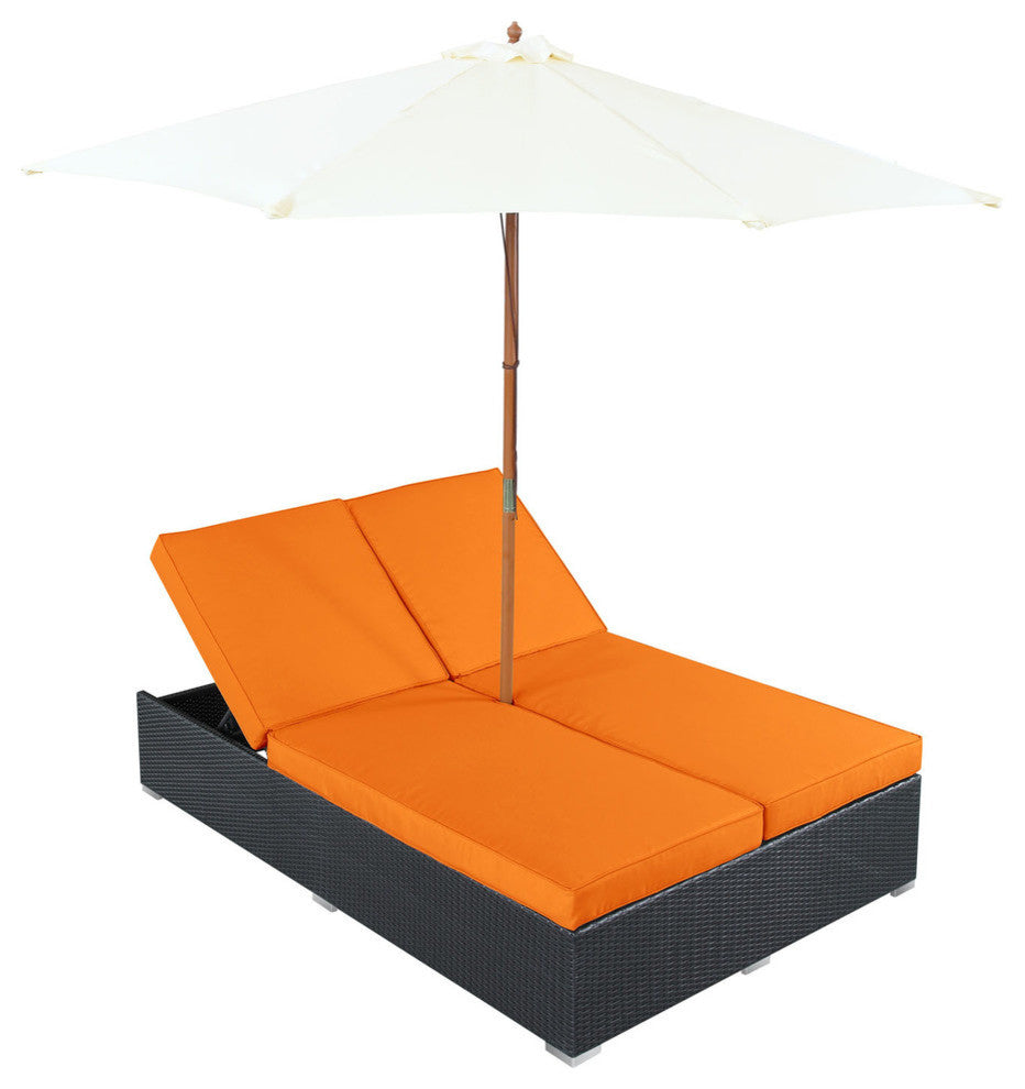 Modern Contemporary Outdoor Patio Rattan and Wicker Chaise Sofa Orange