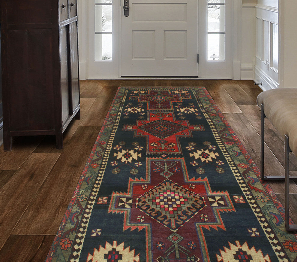 Fine Vintage Distressed Simten Navy/Gray Runner, 3'10x9'5