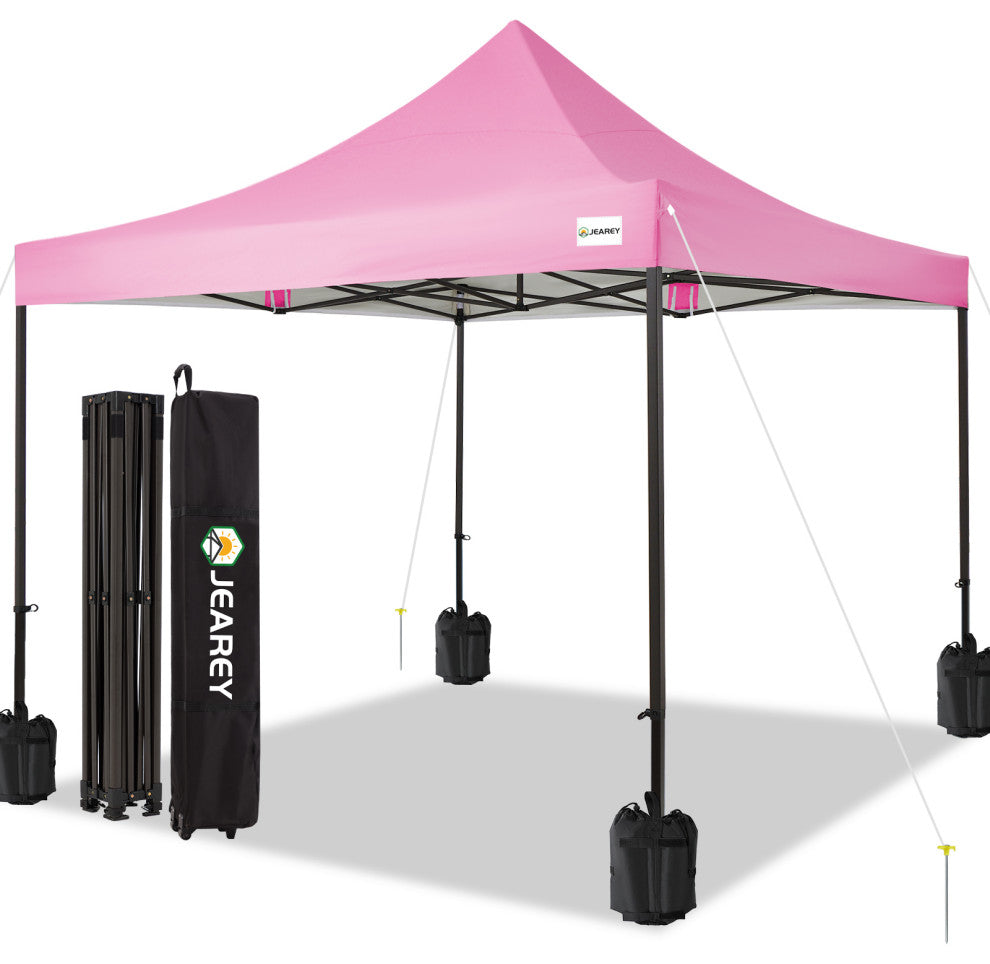 JEAREY Pop Up Canopy Tent, Outdoor Canopy, 4 Sand Bags, Pink, 10x10ft