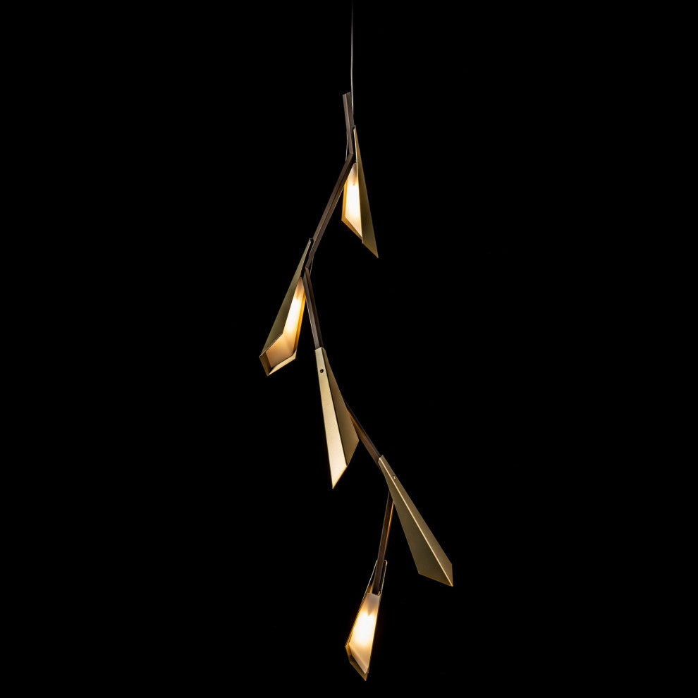 Quill Vertical LED Pendant, Dark Smoke Finish, Modern Brass Shade