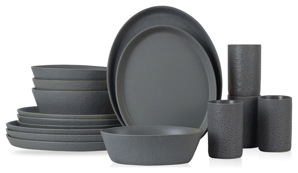Stone by Mercer Project Katachi Stoneware 16 Piece Dinnerware Set, Grey