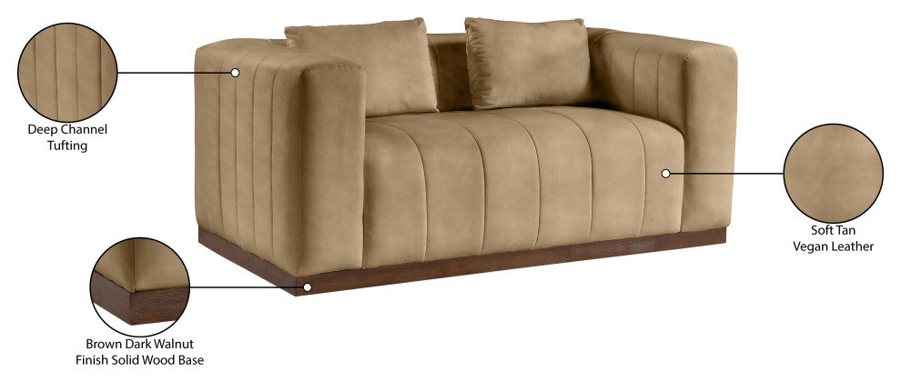 Mallina Upholstered Loveseat, Tan, Vegan Leather