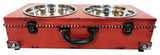 Well-designed Pet Steel Double Bowl with Wooden Stand, Red