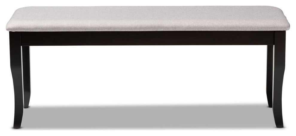 Aerni Transitional Gray Upholstered and Dark Brown Wood Dining Bench