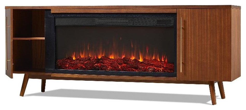 Real Flame Morris 72" Wood Landscape Electric Fireplace TV Stand in Black Maple