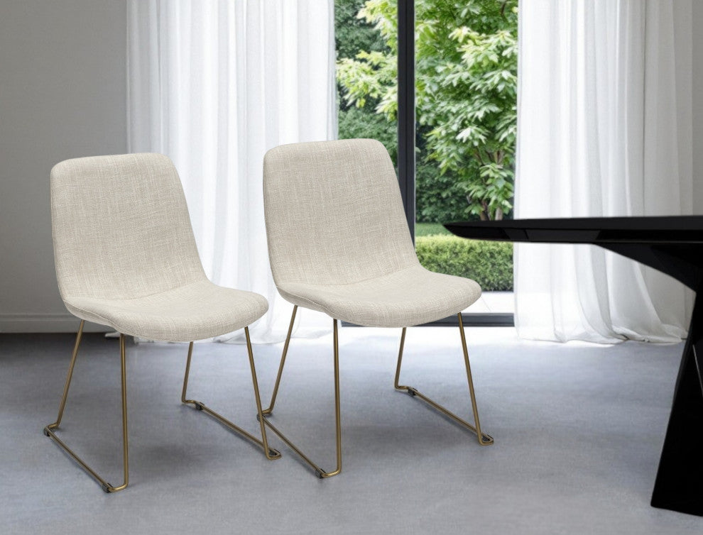 Cream And Gold Upholstered Fabric Side Chairs, Set of 2
