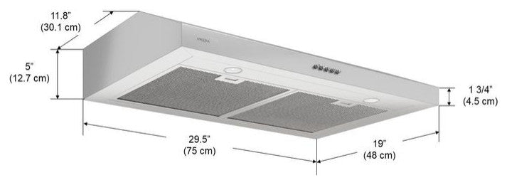 Slim SDR 30" 325 CFM Non-Vented Under Cabinet Range Hood, Stainless Steel
