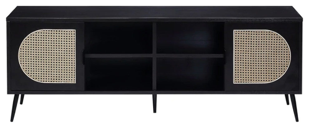 Benzara BM275490 TV Entertainment Center, Front 2 Cabinet, Metal Legs, Black