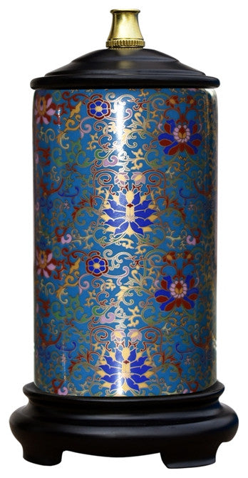 Dark Floral Motif Porcelain Vase Table Lamp 15"