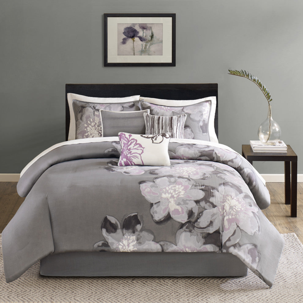 Madison Park Sateen Printed 7-Piece Comforter Set, Queen