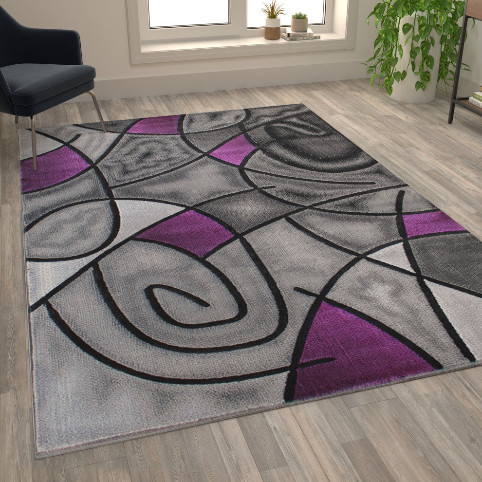 Angie Collection Rectangle 6' x 9' Abstract Area Rug, Purple
