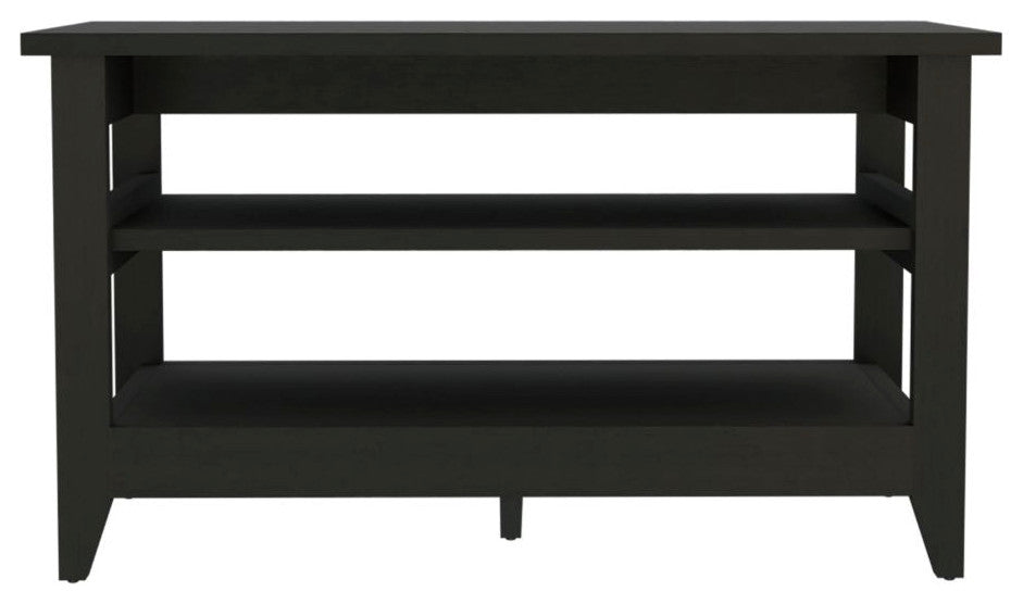 Vilna Storage Bench with 2 Open Shelves and 4 Legs, Black