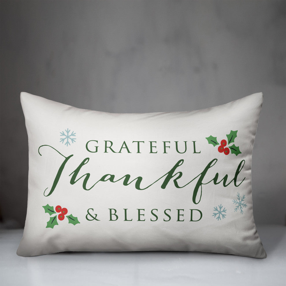 White Green Grateful Thankful Blessed 20x14 Spun Poly Pillow