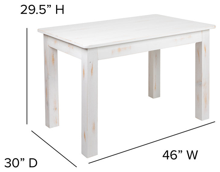46" x 30" Rectangular Antique Rustic White Solid Pine Farm Dining Table