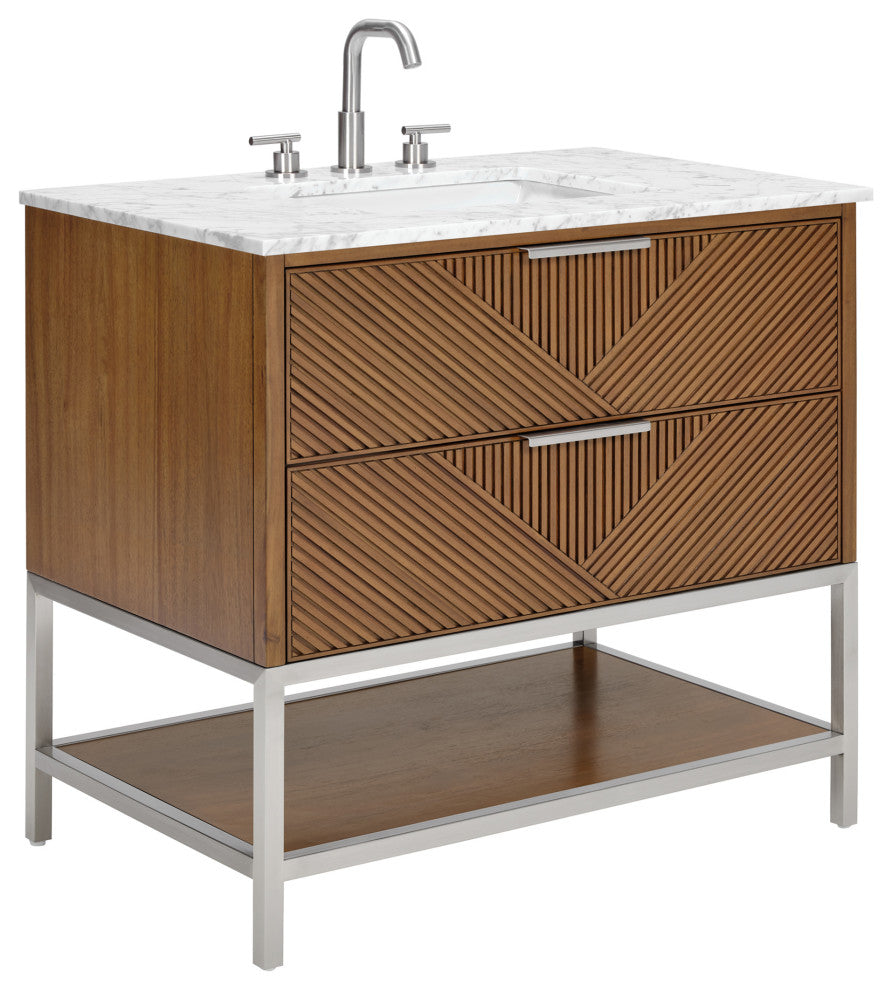 Diamond 36" Bath Vanity, Walnut/Brushed Nickel, 36", Marble Top