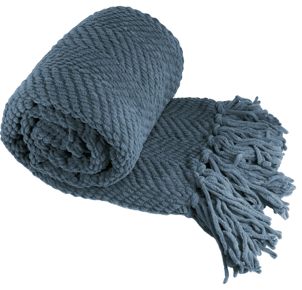 Tweed Knitted Throw Blanket, Blue Wing Teal, 60"x80"