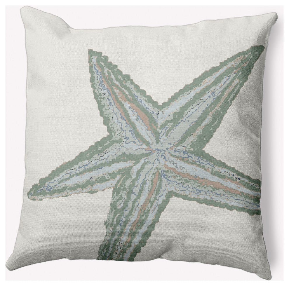 18x18" Large Starfish Nautical Decorative Indoor Pillow, Sage