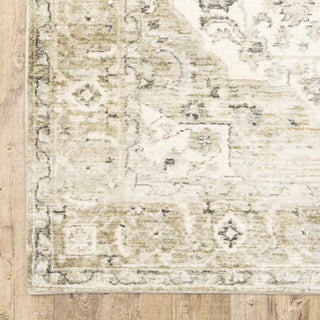 Sanjay Star Medallion Distressed Beige/Ivory Microfiber Area Rug, 5'3"x7'3"