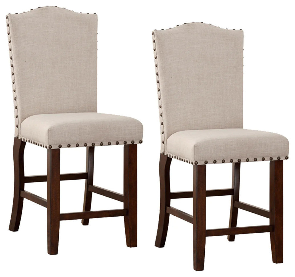 Benzara BM166612 Rubber Wood Studded Trim High Chair ,Cherry Brown, Set of 2