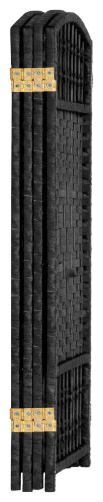 3 ft. Short Fiber Weave Room Divider Black 4 Panels