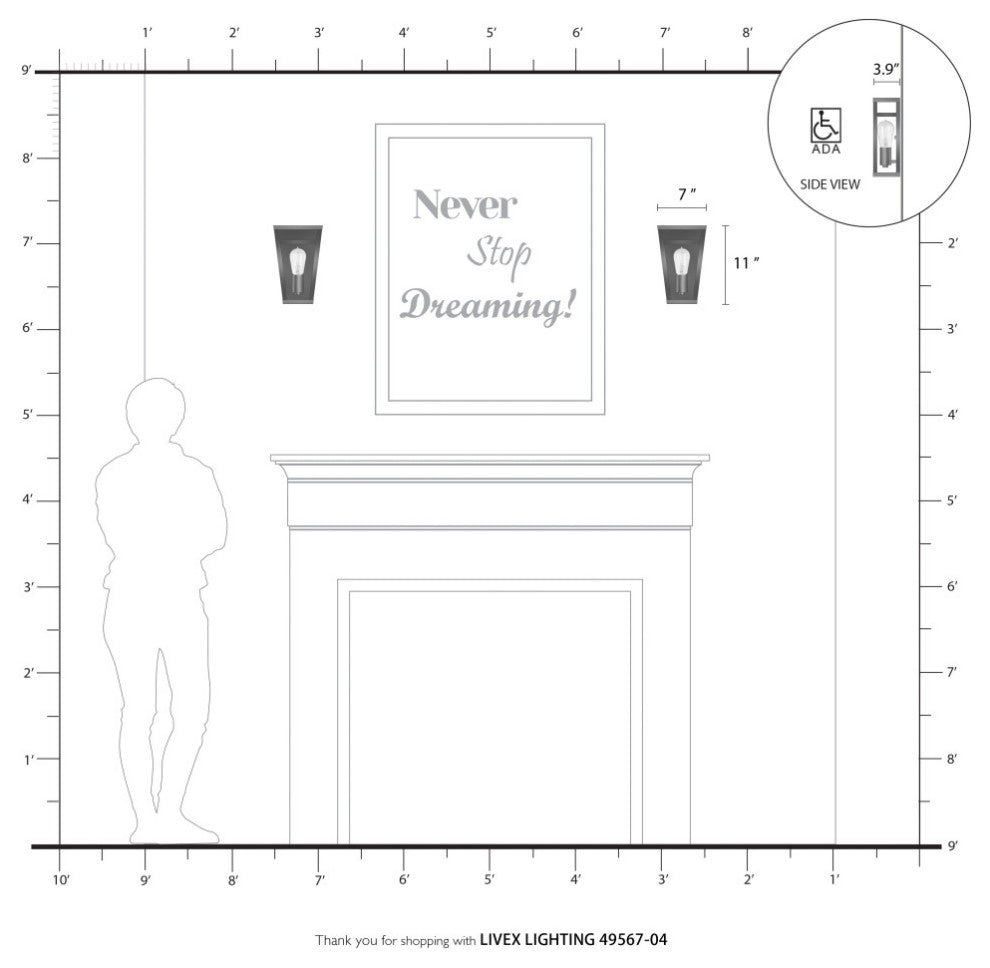 Schofield 1 Light Black With Brushed Nickel Accents ADA Sconce