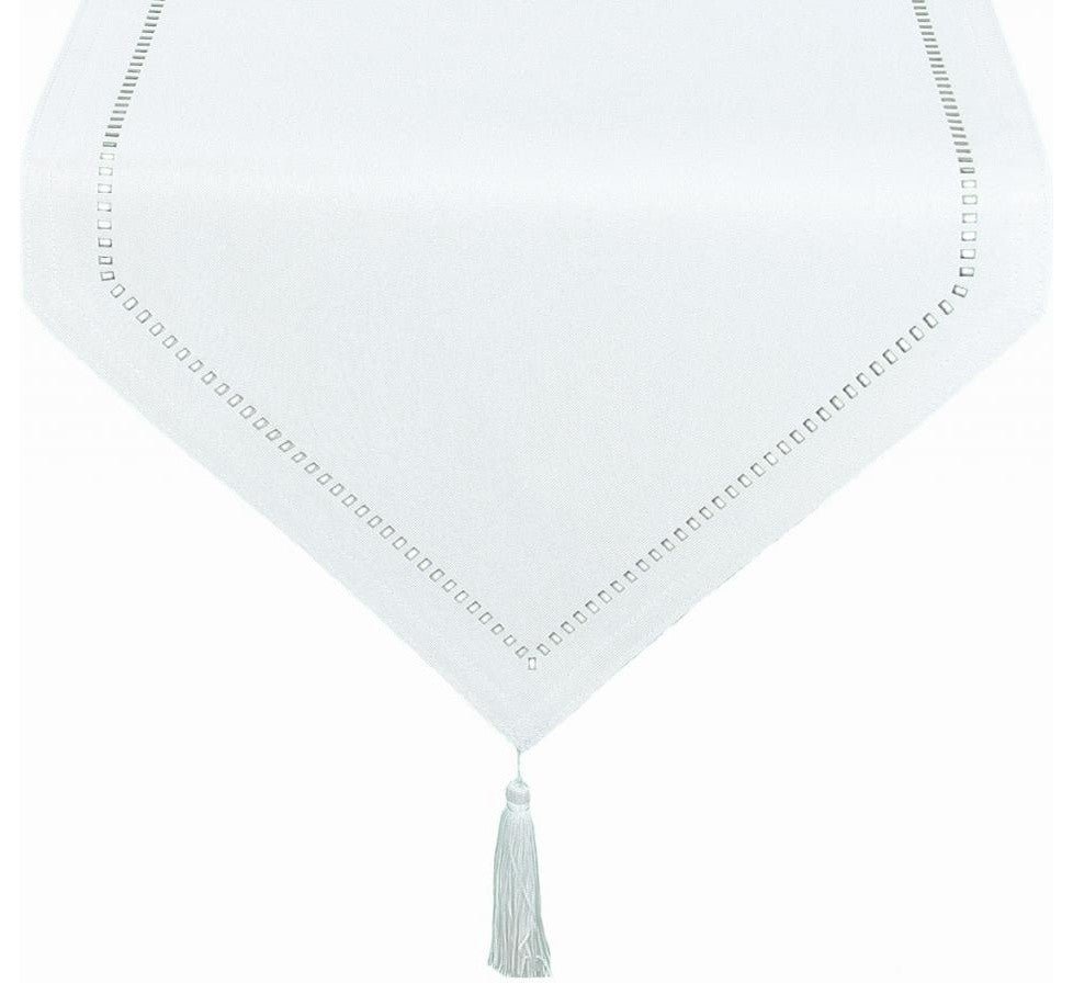 Melrose Easy Care Cutwork Hemstitch 16"x72" Table Runner, White