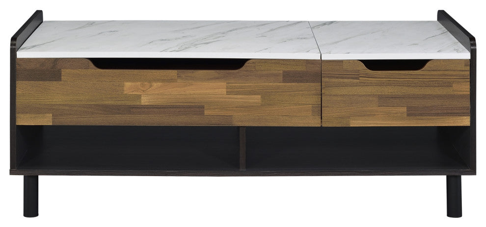 Lift White Marble Top Coffee Table, Black and Walnut