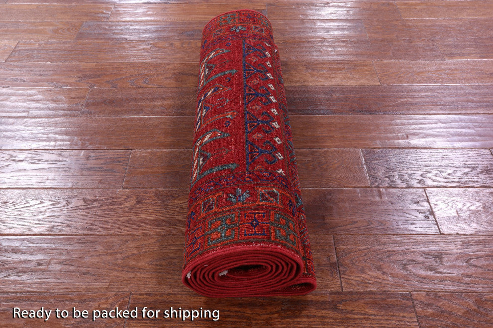 Runner Hand-Knotted Fine Turkmen Ersari Wool Rug 2' 8" X 10' 4" Q10885
