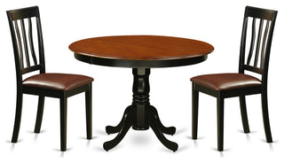 3 Pc Set With A Round Dinette Table And 2 Leather Kitchen Chairs, Black