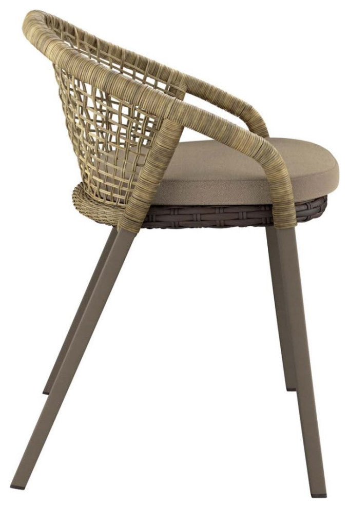 Side Dining Chair, Set of 2, Taupe Gray Natural, Rattan, Wicker, Outdoor Garden