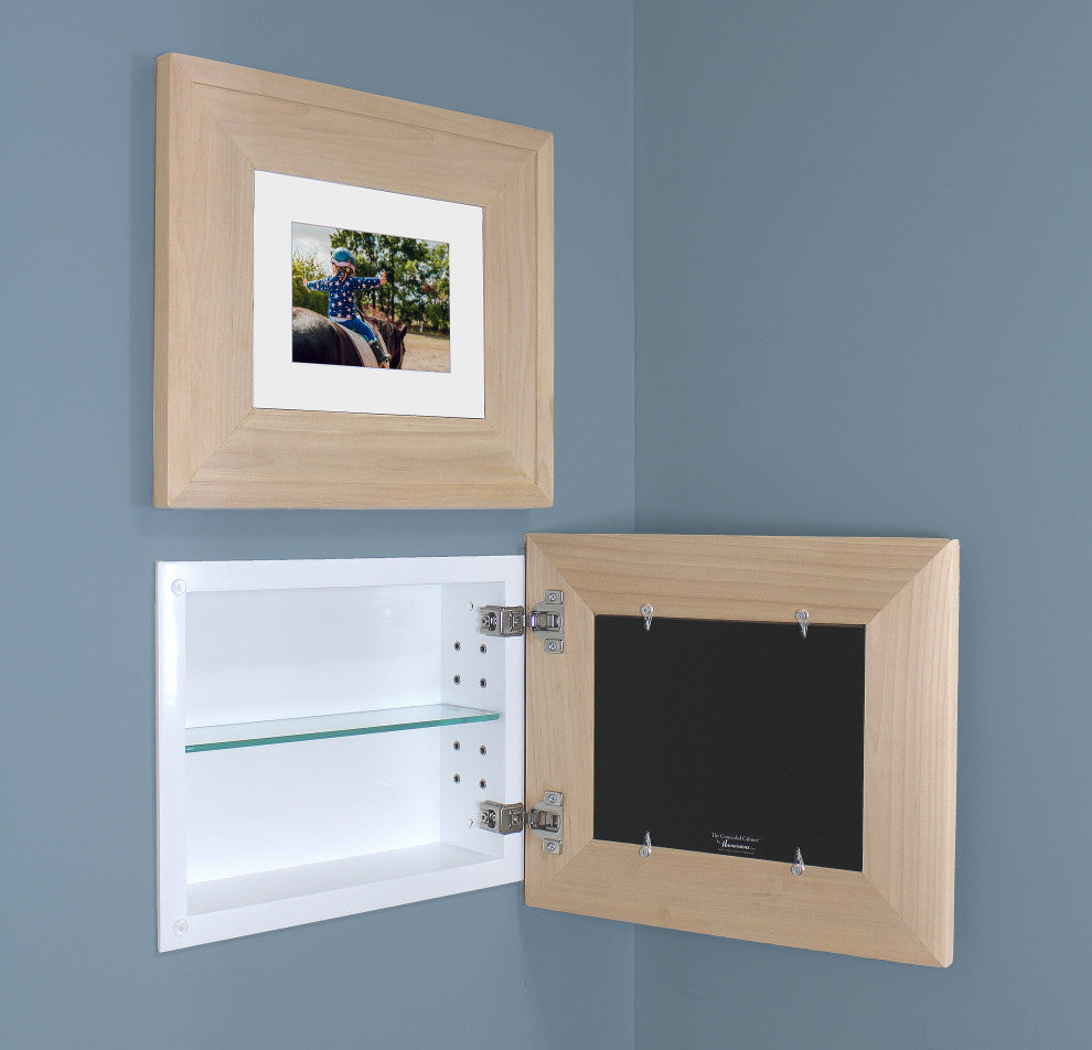 Landscape Recessed Concealed Medicine Cabinet, 14"x11", Unfinished Raised Edge