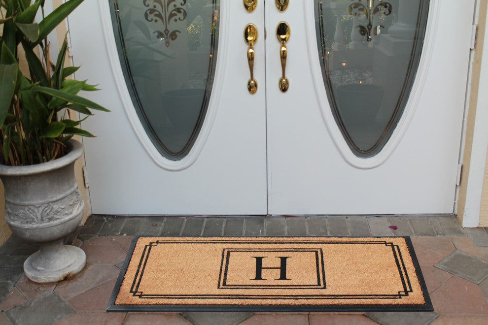 A1HC Rubber and Coir Monogrammed Large Doormat 24"X47.5" Black/Beige, H