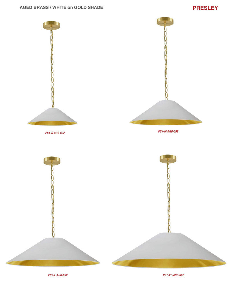Incandescent Pendant, Aged Brass with White / Gold Shade, XL