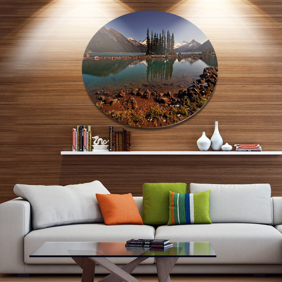 Lake And Pine Trees In Evening, Landscape Art Round Wall Art, 11"